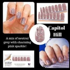 Color Street Capitol Hill (gray with pink glitter) Nail Strips